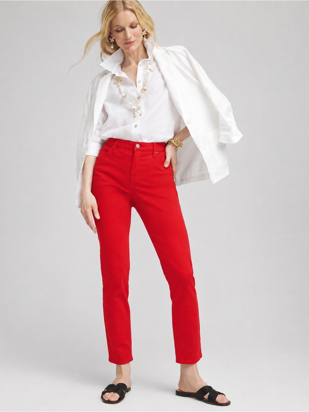 CHICOS So Slimming Girlfriend Ankle Jeans Bright Red